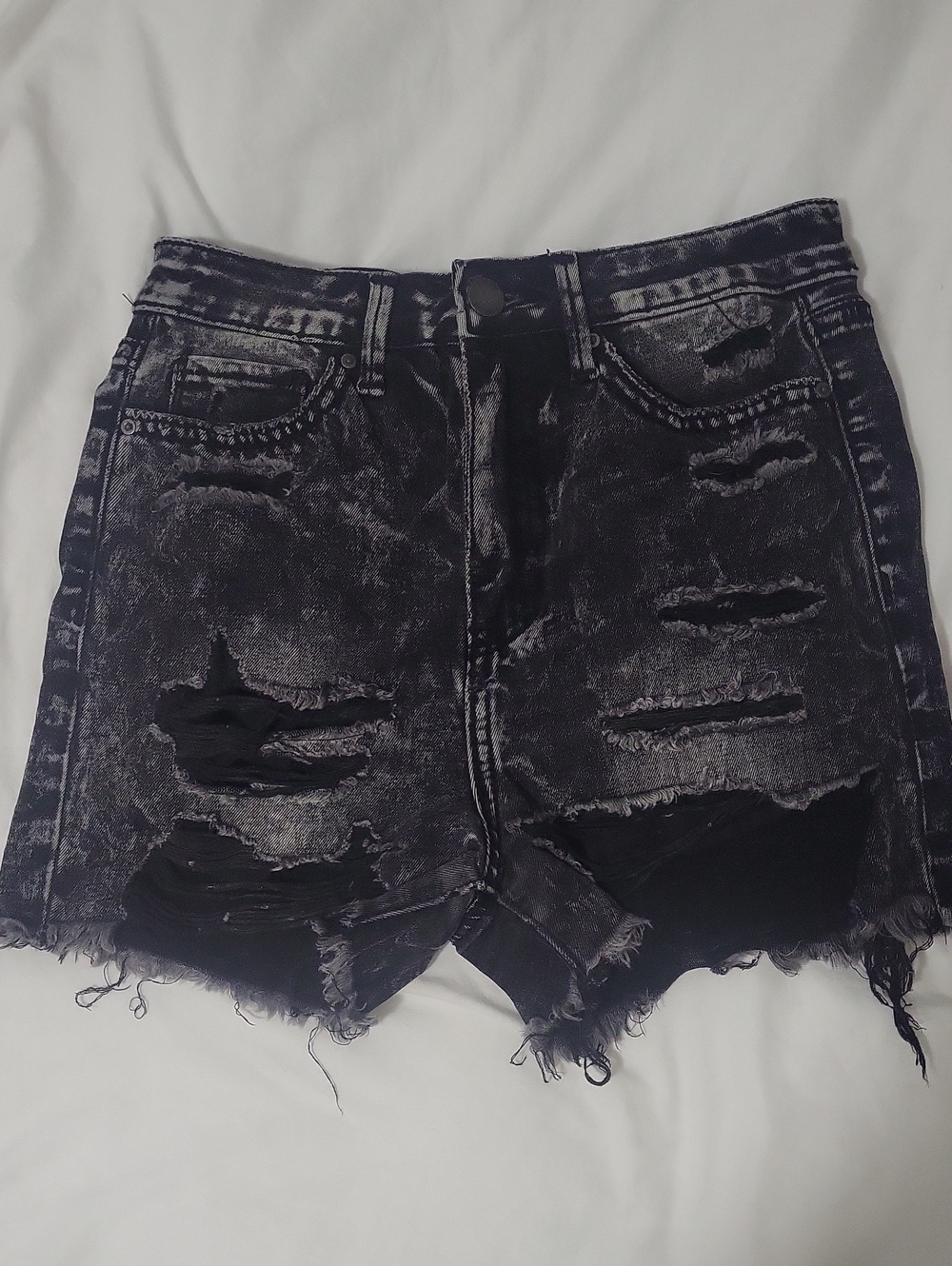 Washed Black Distressed Denim Women's Shorts